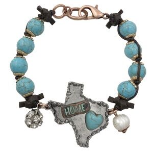 Texas State Shape Turquoise Stone Beaded Clasp Bracelet